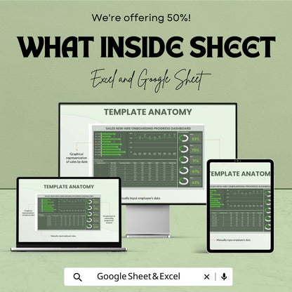 Sales New Hire Onboarding Progress Dashboard Template | Employee Training Tracker | HR Performance Dashboard | Excel & Google Sheet | Team