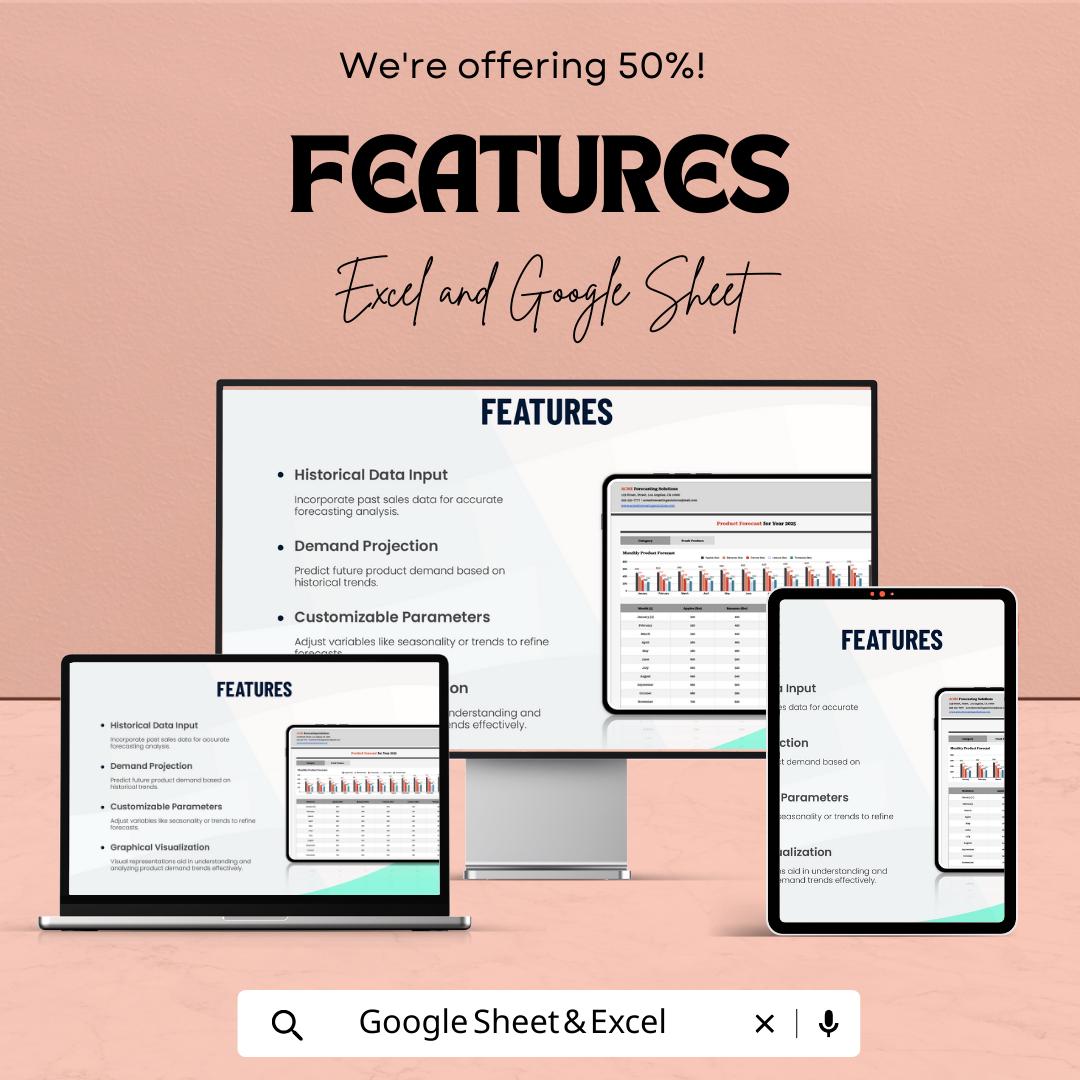 Forecast Product Template | Sales & Demand Forecast Spreadsheet | Inventory Planning Tool | Excel andGoogle Sheets