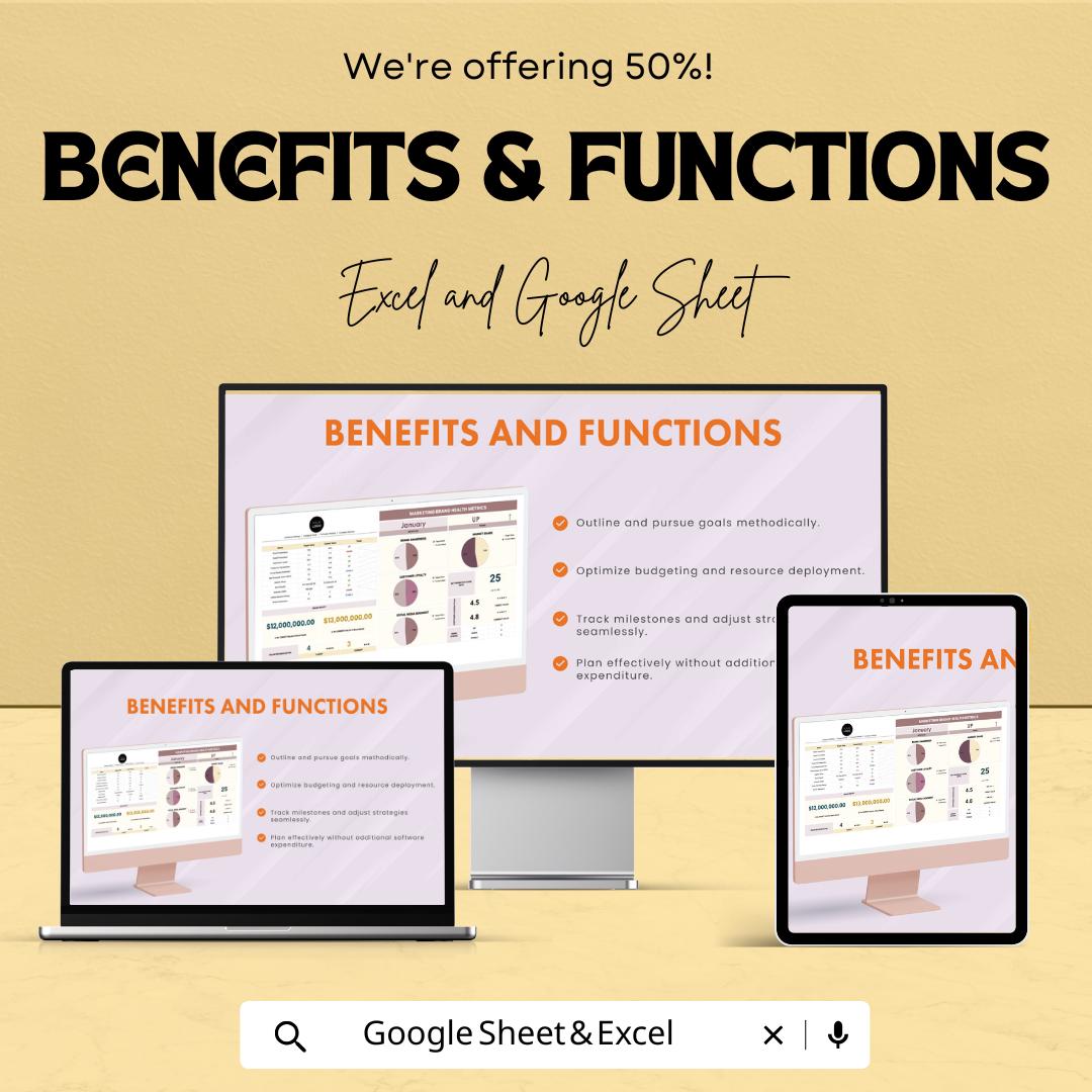 Marketing Brand Health Metrics Sheet - Excel and Google Sheets Template | Track Brand Awareness, Loyalty & Social Media Sentiment