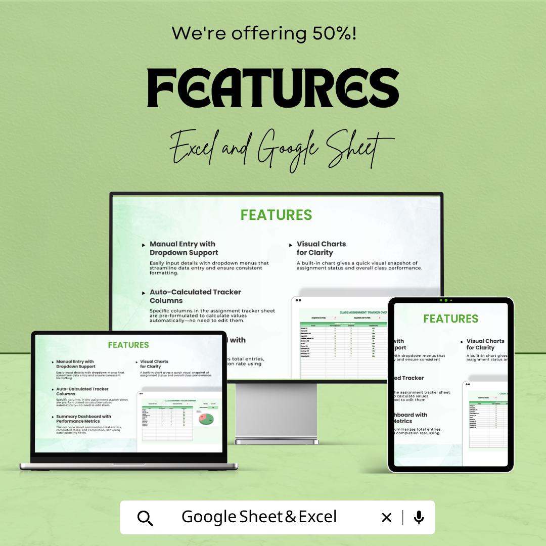 Class Assignment Tracker | Student Planner Google Sheets | Homework Tracker Template | Assignment Organizer | School Productivity Planner
