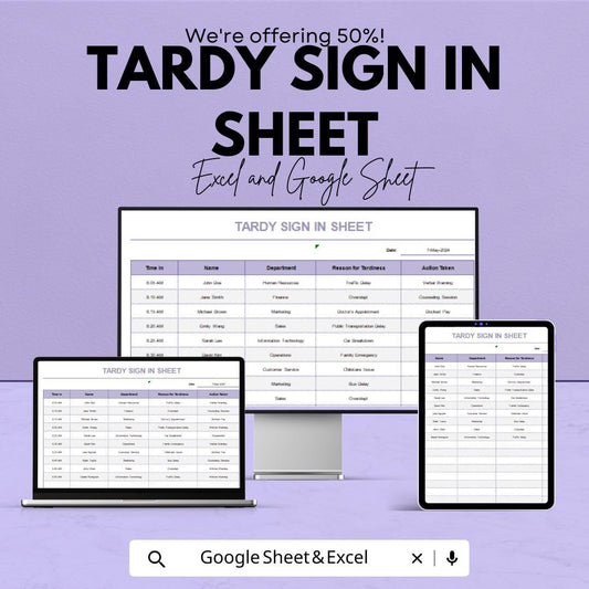 Tardy Sign In Sheet – Excel & Google Sheet Template for Tracking Employee or Student Tardiness | Customizable Attendance Tracker