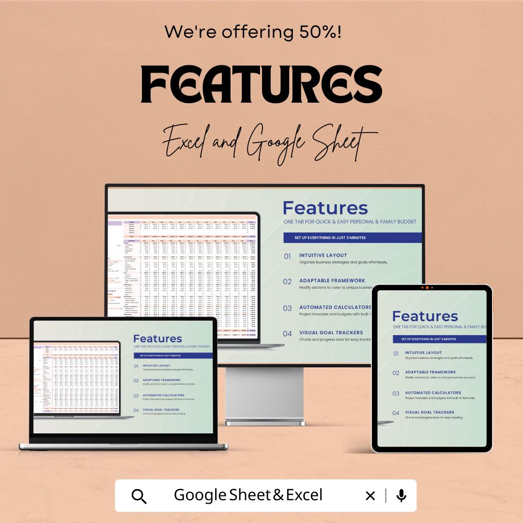 Personal & Family Budget Sheet | Monthly Budget Planner Excel and Google Sheets | Income Expense Tracker | Financial Planning Template