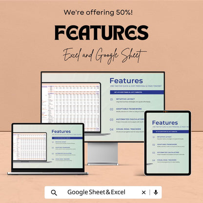 Personal & Family Budget Sheet | Monthly Budget Planner Excel and Google Sheets | Income Expense Tracker | Financial Planning Template