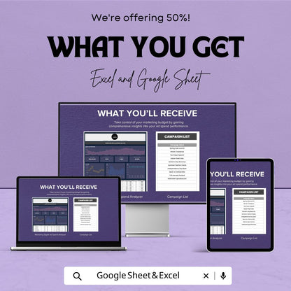 Marketing Ad Spend Analyzer Template | Digital Marketing Dashboard | ROI Tracker Spreadsheet | Excel & Google Sheets Campaign Performance