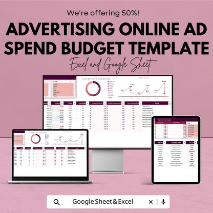 Advertising Online Ad Spend Budget Template, Ad Budget Spreadsheet, Online Advertising Cost Tracker, Marketing Budget Planner