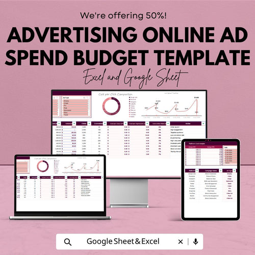 Advertising Online Ad Spend Budget Template, Ad Budget Spreadsheet, Online Advertising Cost Tracker, Marketing Budget Planner