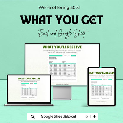 Construction Staff Time Sheet Template | Excel & Google Sheets | Track Hours, Overtime, and Payroll for Construction Projects