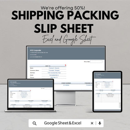 Shipping Packing Slip Sheet | Excel & Google Sheets Template | Shipping Label Template | Order Fulfillment Tracker | Packing List Generator