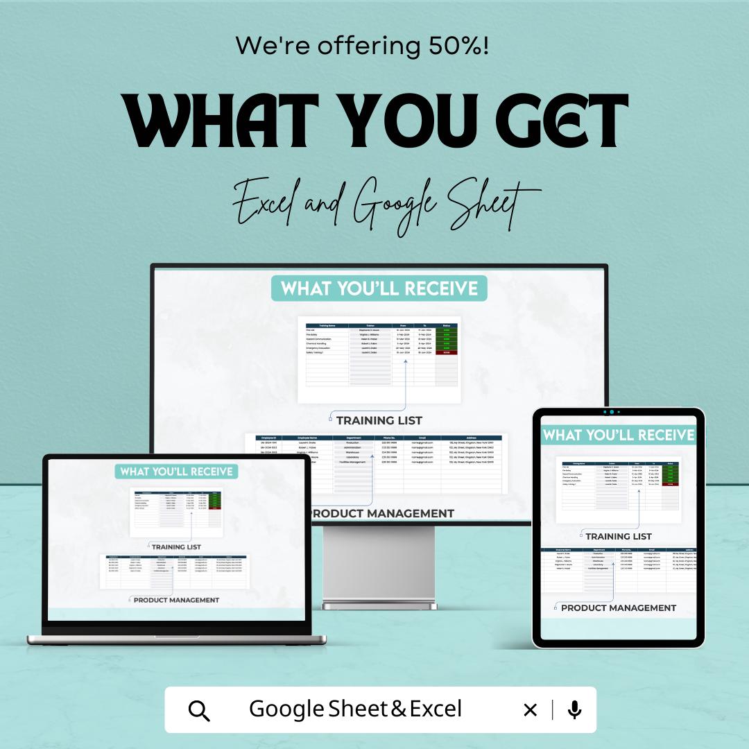 Workplace Safety Training Tracker | Excel & Google Sheets Template | Employee Training Log | Compliance Tracker | Safety Record Sheet
