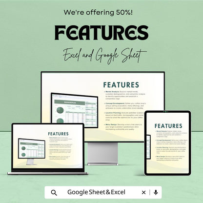 Coffee Shop Business Plan Template | Startup Excel & Google Sheet | Coffee Shop Financial Planner | Restaurant Business Plan