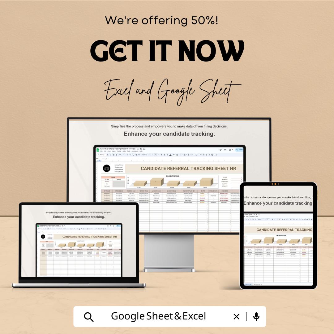 Candidate Referral Tracking Sheet HR Template | Employee Referral Program Tracker | Recruitment Pipeline Spreadsheet