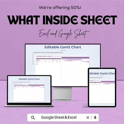 Editable Gantt Chart Template | Project Timeline Planner | Task Management Spreadsheet | Project Scheduling Template