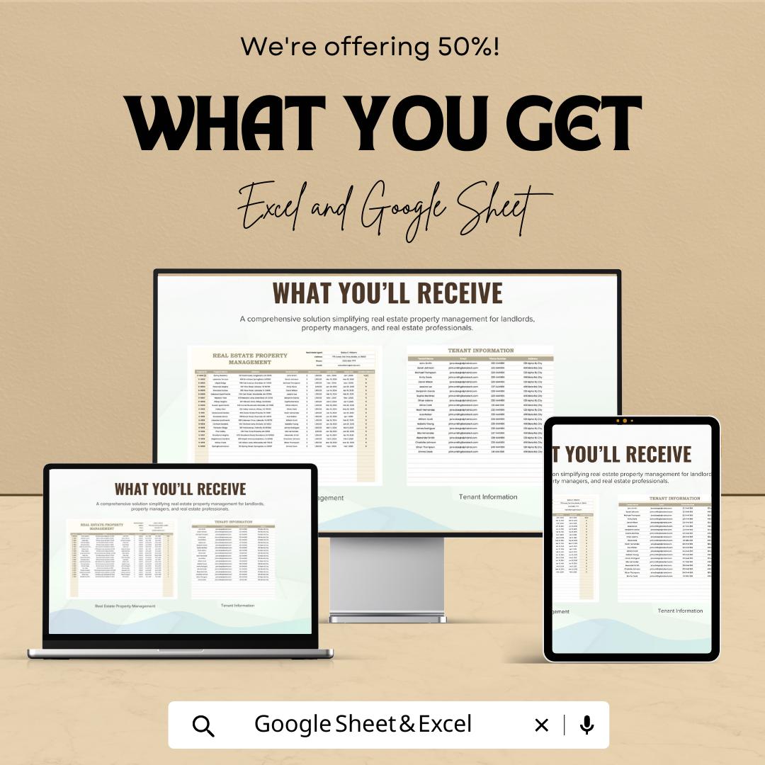 Real Estate Property Management Template, Rental Property Tracker, Landlord Spreadsheet, Tenant & Lease Manager, Excel Google Sheets