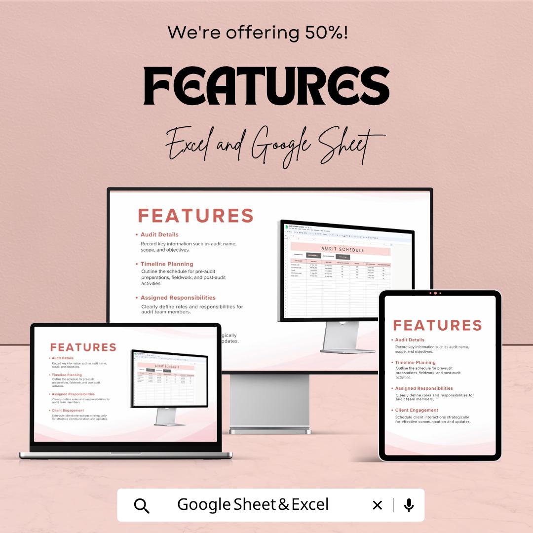 Internal Audit Schedule Template | Audit Tracker Spreadsheet | Compliance Planner | Audit Log Dashboard | Business Audit Tool