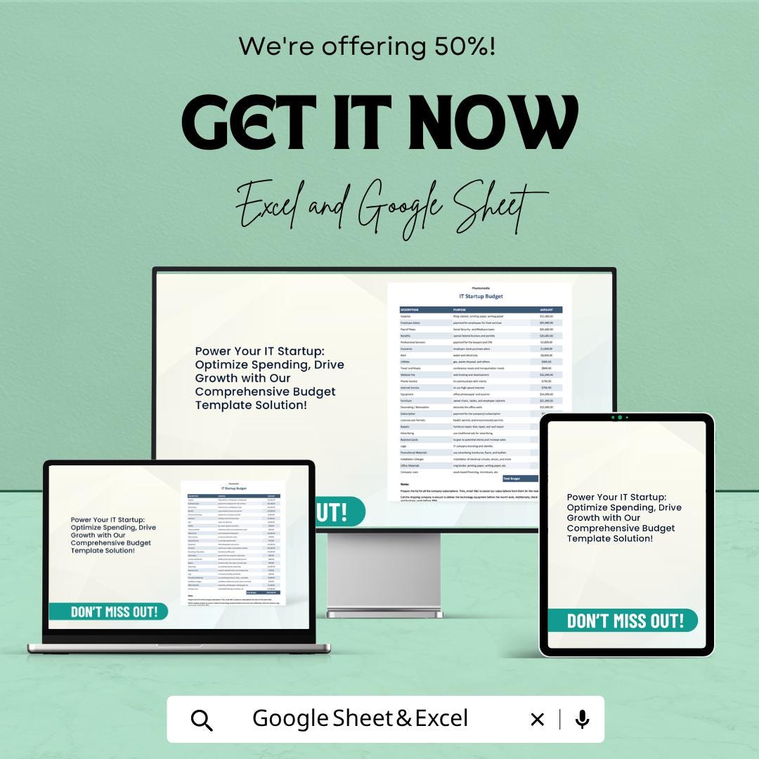 IT Startup Budget Template Excel | Startup Financial Planning Spreadsheet | Tech Business Budget Tracker | Expense & Cost Planning