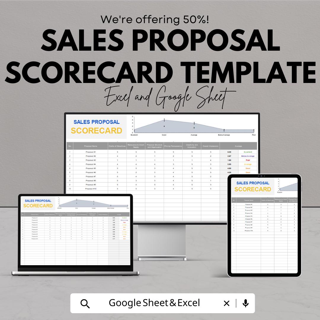 Sales Proposal Scorecard Template | Excel & Google Sheets | Proposal Evaluation Form | Sales Tracker | Weighted Scoring Sheet