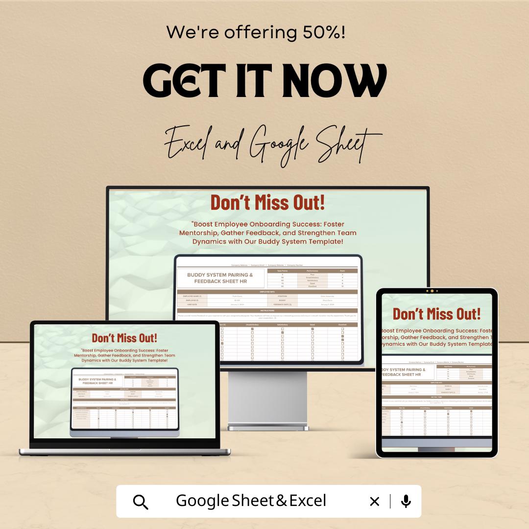 Buddy System Pairing & Feedback Sheet HR Template | Excel and Google Sheets Onboarding Tool | Employee Buddy Program Tracker