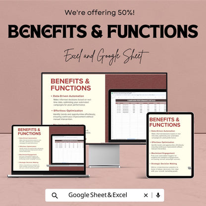 Email Marketing Campaign Performance Analyzer Template | Automated Email Analytics Dashboard | Excel & Google Sheets | Marketing KPI Tracker