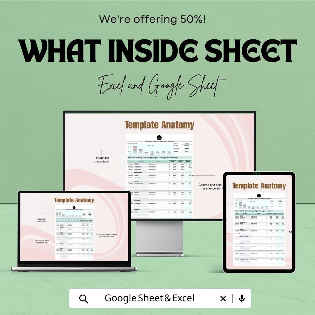 Health & Safety Training Budget Management Sheet | Excel and Google Sheet Template for Compliance and Budgeting | Track Training Expenses
