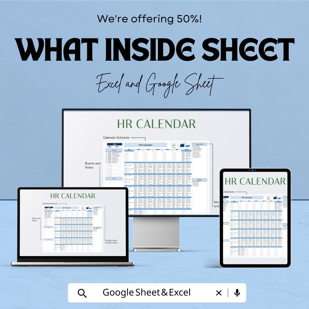 HR Calendar Sheet | Excel & Google Sheet Template for HR Schedule Management | 50% Off Now