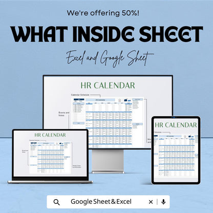 HR Calendar Sheet | Excel & Google Sheet Template for HR Schedule Management | 50% Off Now