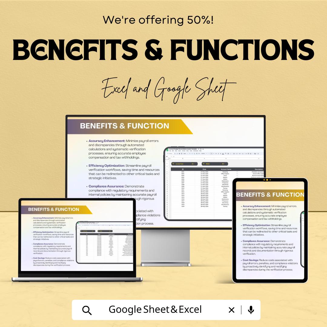 Account Budget Reconciliation System Template | Excel & Google Sheets | Financial Reconciliation Spreadsheet | Budget vs Actual Tracker
