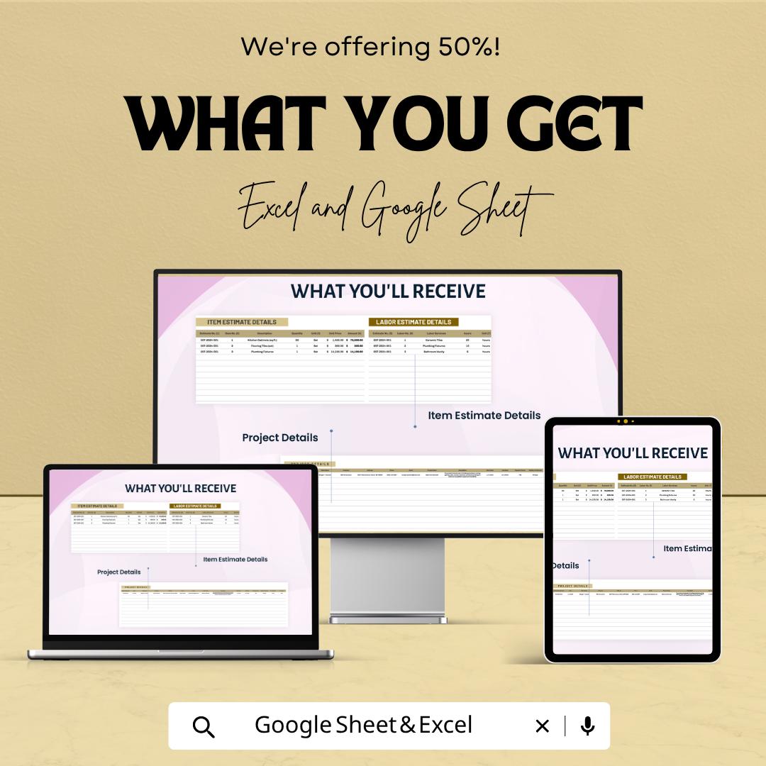 Contractor Estimate Template | Home Renovation Budget Template | Construction Cost Estimate | Project Quote Sheet