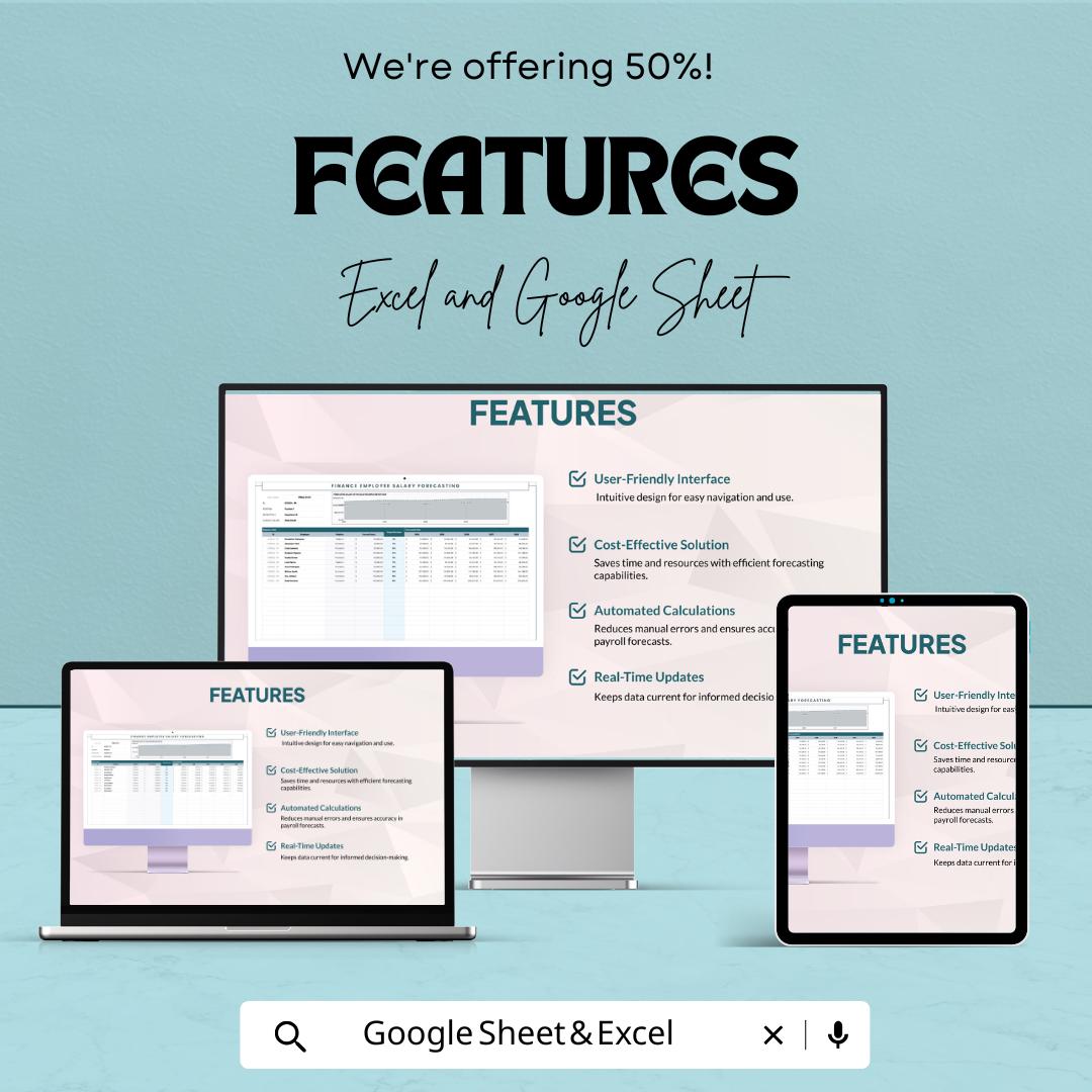 Finance Employee Salary Forecasting Template | Payroll Forecast Spreadsheet | HR Salary Planner | Workforce Budgeting Tool