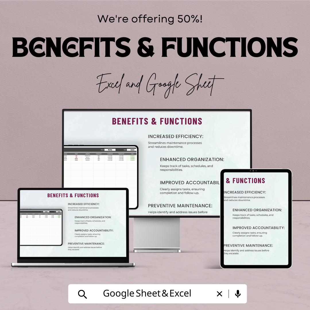 Office Maintenance Log Template, Admin Maintenance Tracker, Facility Maintenance Spreadsheet, Office Task Log