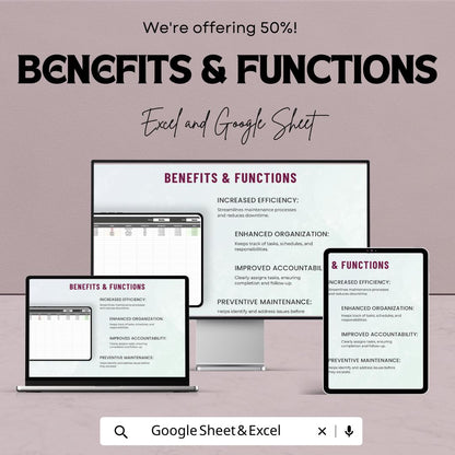Office Maintenance Log Template, Admin Maintenance Tracker, Facility Maintenance Spreadsheet, Office Task Log