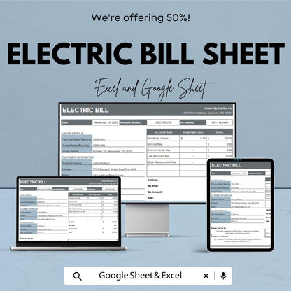 Electric Bill Template - Google Sheets, Utility Bill Tracker, Monthly Bill Organizer, Electricity Bill, Bill Management, Digital Download