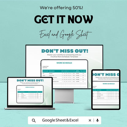 Work Schedule Sheet Template for Excel and Google Sheets | Employee Shift Planner & Work Allocation Tracker | Boost Workforce Efficiency |