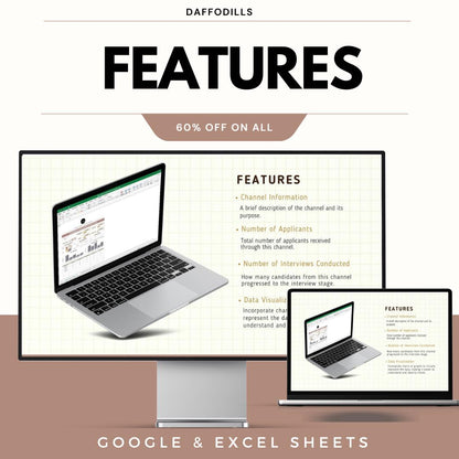 Candidate Sourcing Metrics HR Template, Recruitment Source Tracking Dashboard, Hiring Channel Analysis, Google Sheets Excel