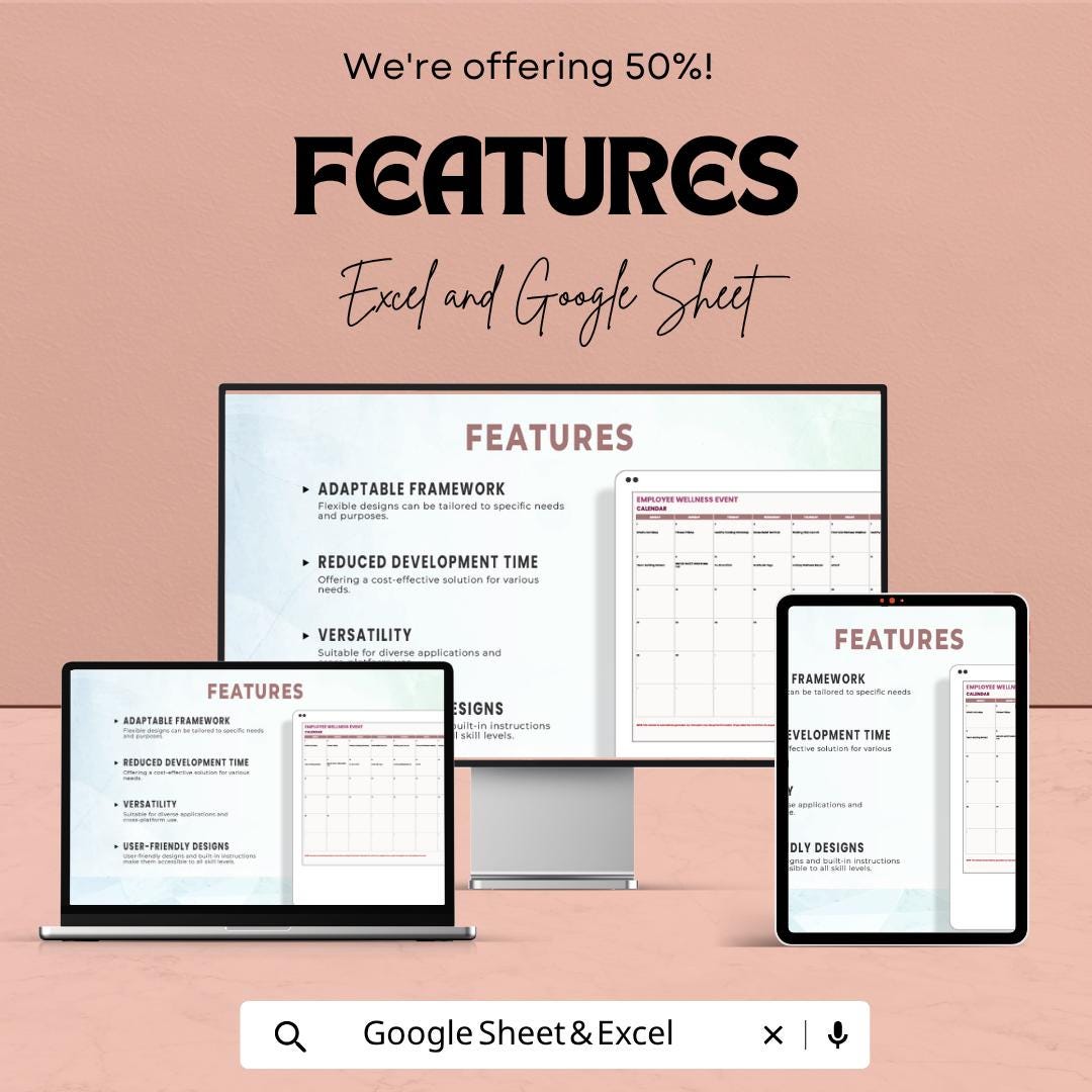 Employee Wellness Calendar Template | HR Event Planner Spreadsheet | Corporate Wellness Planner | Excel & Google Sheets |