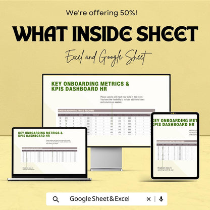 Key Onboarding Metrics & KPIs Dashboard HR Sheet | Excel and Google Sheets Template | Employee Onboarding Tracking Tool