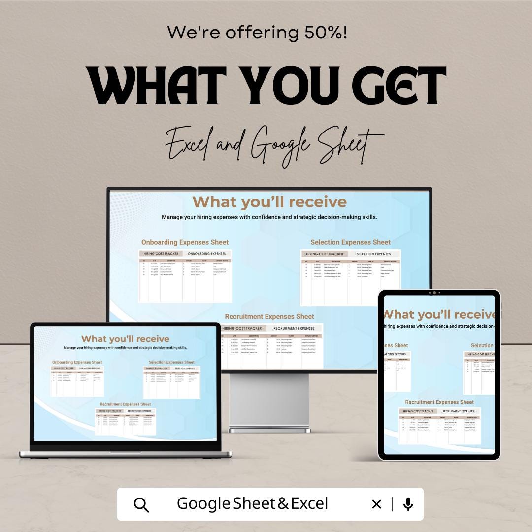 Hiring Costs Tracker Template | Recruitment Budget Spreadsheet Excel & Google Sheets | HR Expense Dashboard | Hiring Budget Planner