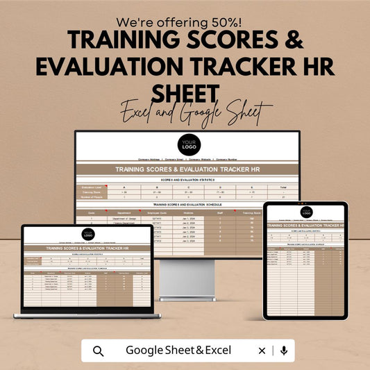 Training Scores & Evaluation Tracker HR Sheet | Excel + Google Sheet | Employee Review | Staff Training Tracker | HR Performance Log