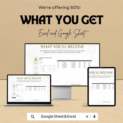 Government Construction Bid Template Excel | Contractor Bid Proposal Template | Construction Cost Estimate Spreadsheet |  Bid Template