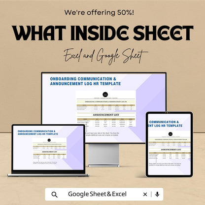 Onboarding Communication Log HR Template, Employee Announcement Tracker, New Hire Communication Sheet, HR Onboarding