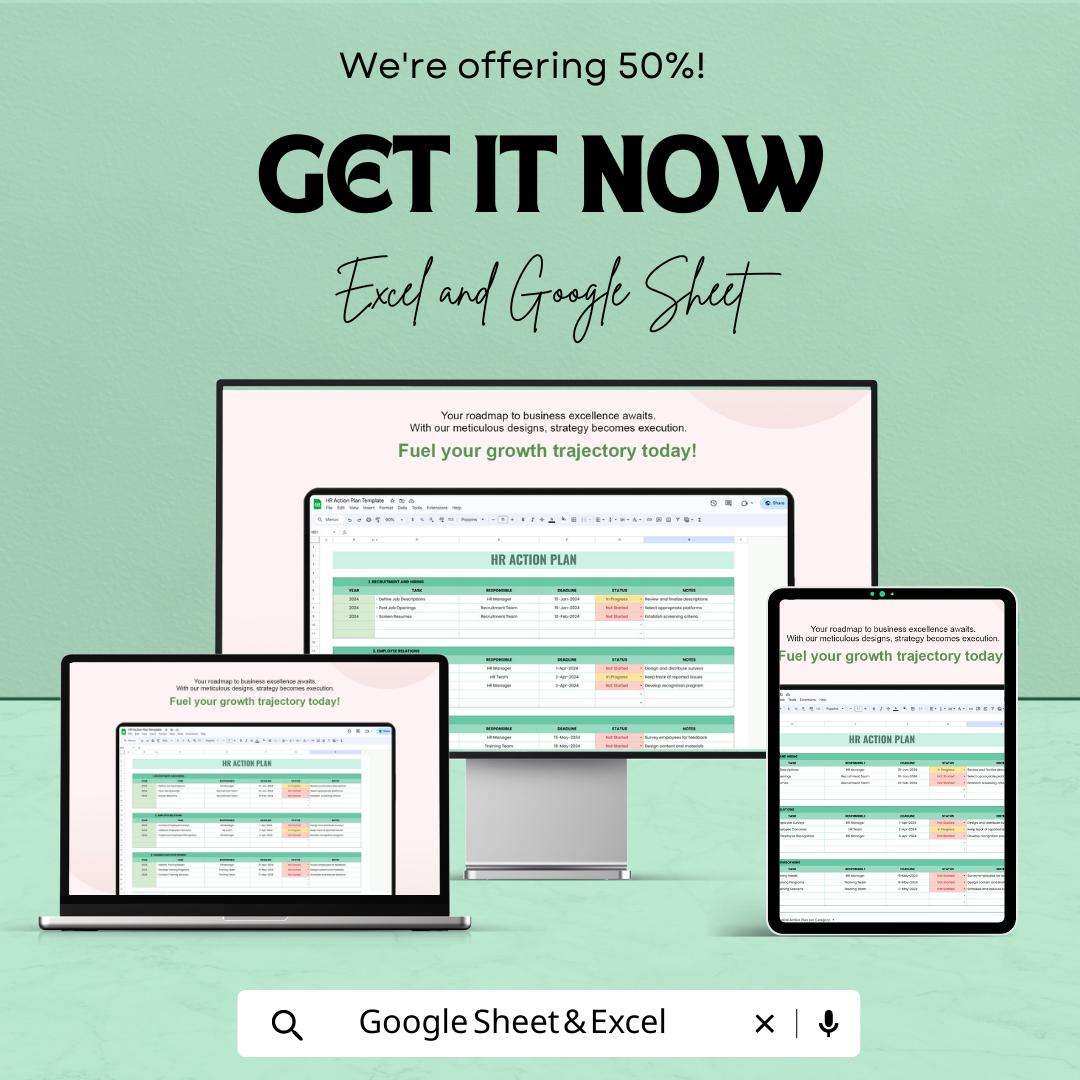 HR Action Plan Template | HR Strategy Planner | Human Resources Planning Spreadsheet | Excel & Google Sheets Workforce Management Tool