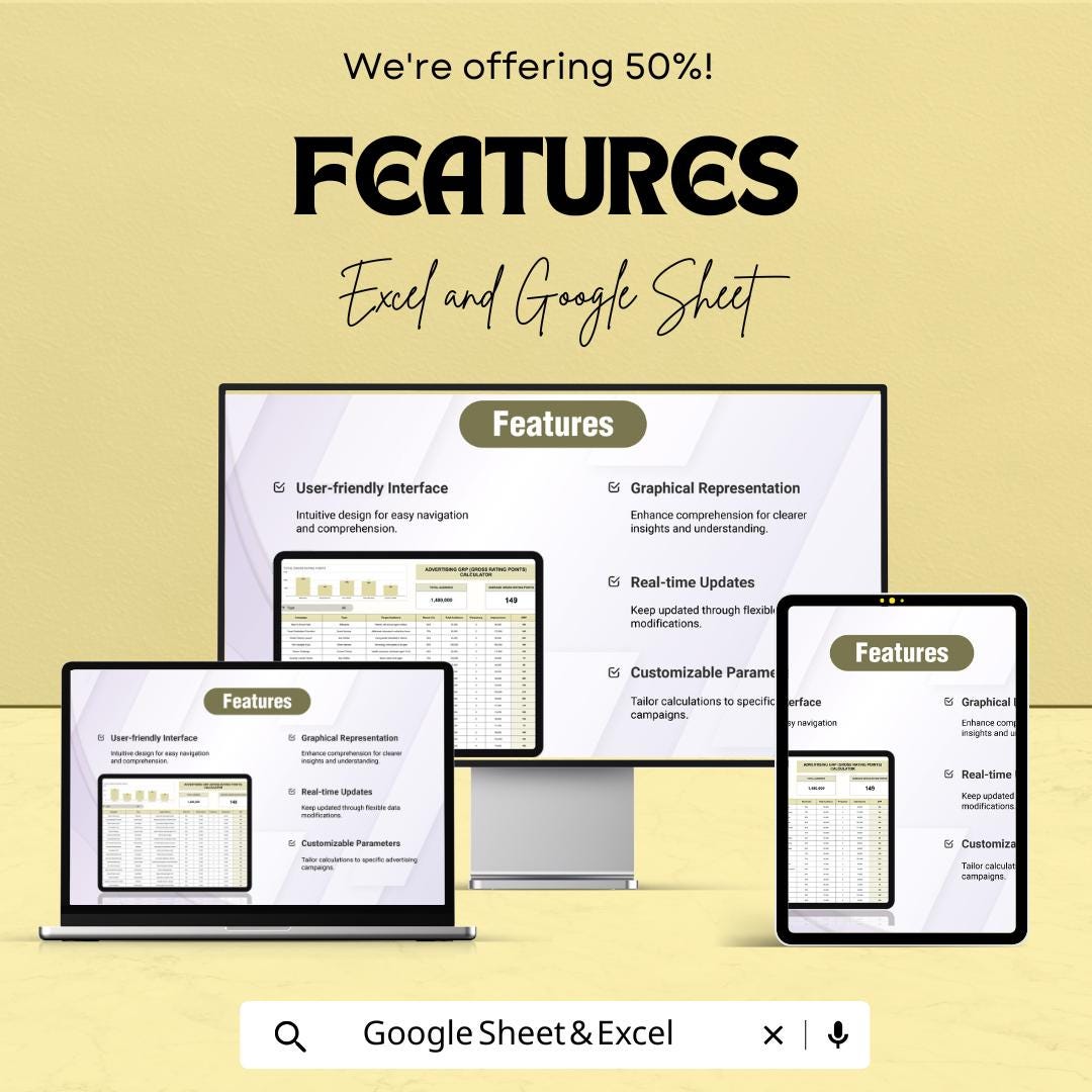 Advertising GRP Calculator | Gross Rating Points Sheet | Excel & Google Sheets | Media Planning Template | Campaign Reach Estimator