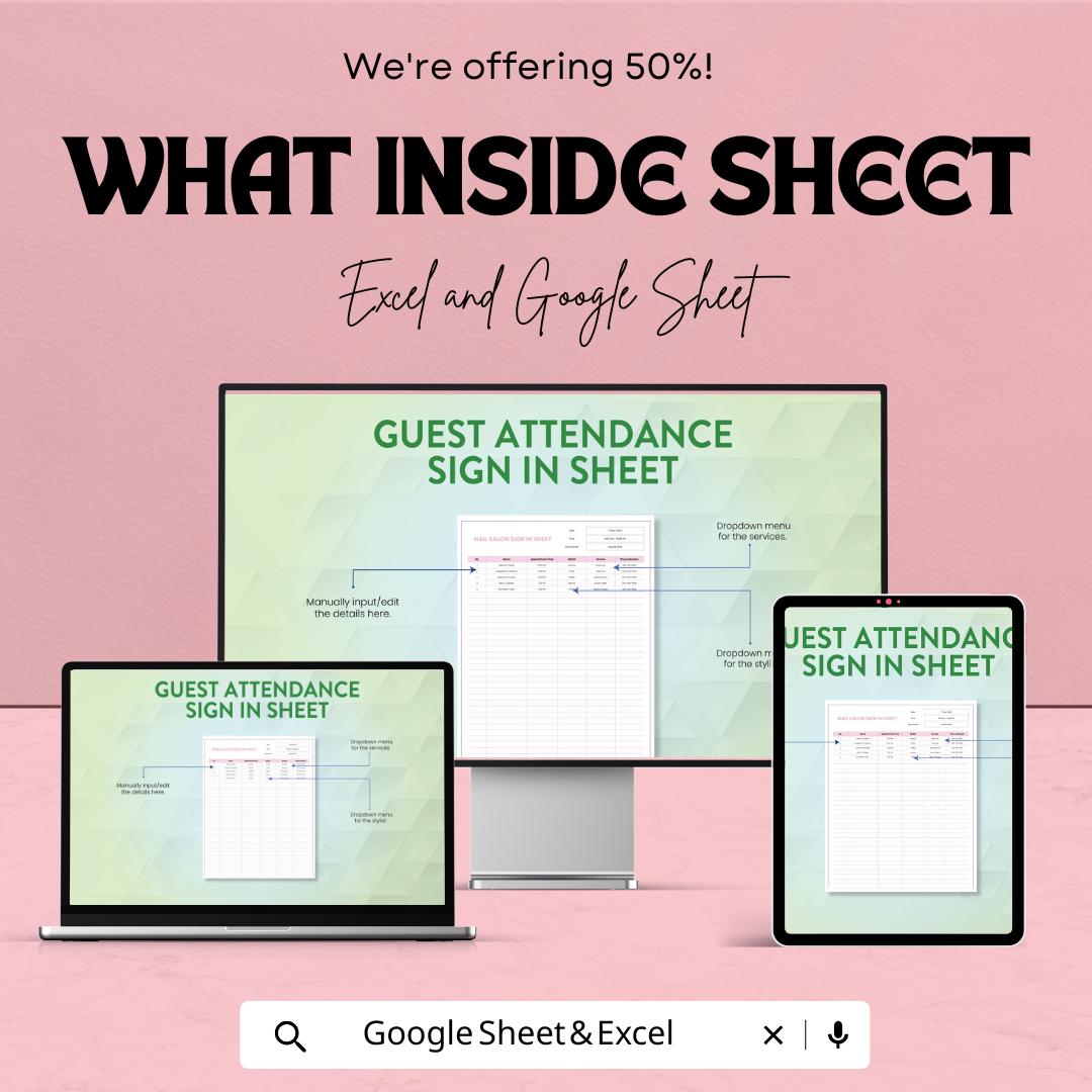 Nail Salon Sign-in Sheet Template - Excel and Google Sheets - Salon Appointment Scheduling - Track Clients & Services - Easy to Use