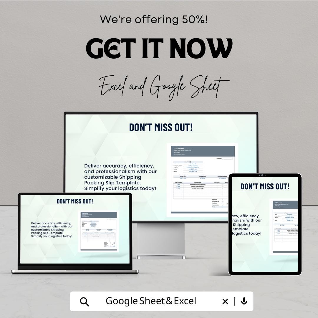 Shipping Packing Slip Sheet | Excel & Google Sheets Template | Shipping Label Template | Order Fulfillment Tracker | Packing List Generator