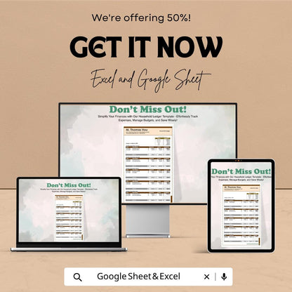 Household Ledger Template Excel Google Sheets | Expense Tracker Spreadsheet | Home Budget Planner | Financial Ledger | Digital Budget