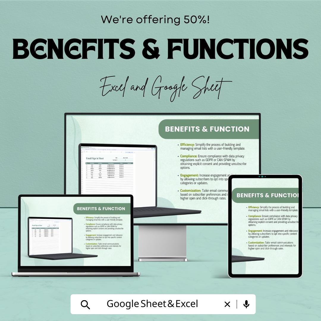 Email Sign-In Sheet Template | Excel and Google Sheets | Collect Emails & Contact Info | Editable | Instant Download