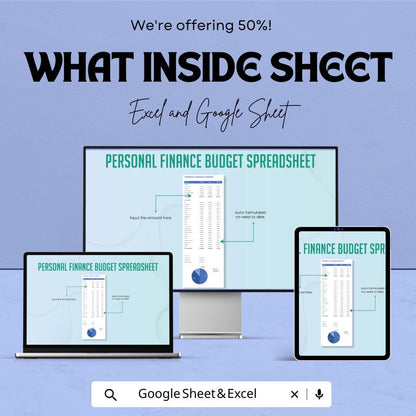 Personal Finance Budget Spreadsheet Template | Google Sheets & Excel | Track Income, Expenses, and Savings | Financial Planning Template