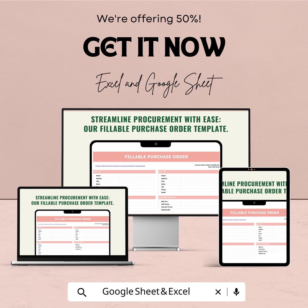 Fillable Purchase Order Sheet | Google Sheets Template | Streamline Procurement with Editable Template | Order Form | Instant Download