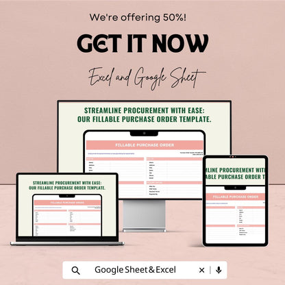 Fillable Purchase Order Sheet | Google Sheets Template | Streamline Procurement with Editable Template | Order Form | Instant Download