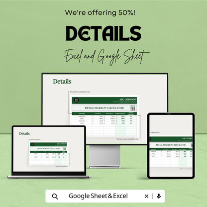 Retail Markup Calculator Template | Pricing Spreadsheet | Profit Margin Calculator | Product Pricing Tool | Excel & Google Sheets