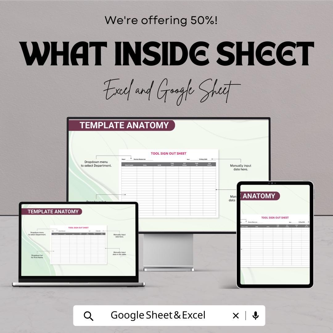Tool Sign Out Sheet Template | Equipment Sign Out Log | Editable Borrowing Tracker | Workplace Tool Checkout Form